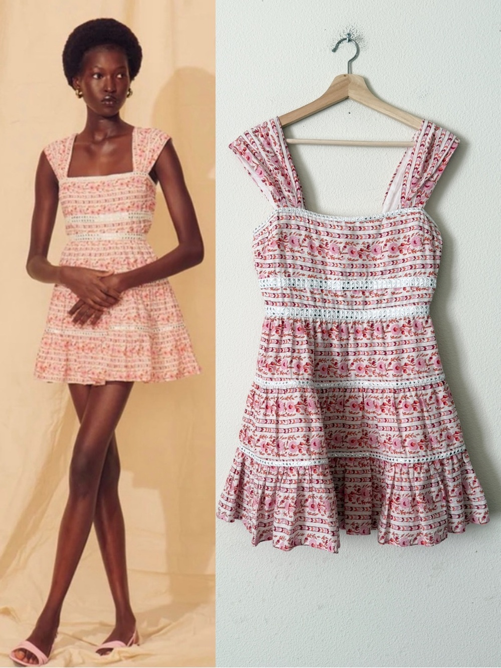 Saylor SMALL Campbell linear block print pink floral mini dress